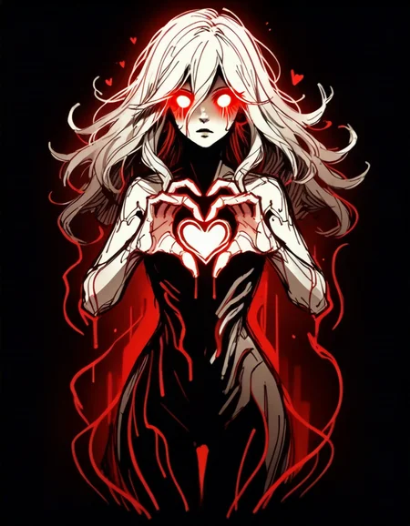 score_9, score_8_up, score_7_up, <lora:Navi_WrathStrokes_PonyXL_S1:1> , red sketch, black background, black theme, monochrome,
1girl, transparent ((ghost girl)) ,(spectral_body:1.1),monster girl,(x-ray:0.8),glowing body, transparent_body, colored skin, gradient skin, dissolving body, ethereal_hair , white glow,no pupils, glowing white eyes, aura, white theme, poltergeist, , solo, standing , heart hand duo, cowboy shot, looking at viewer, dutch angle,