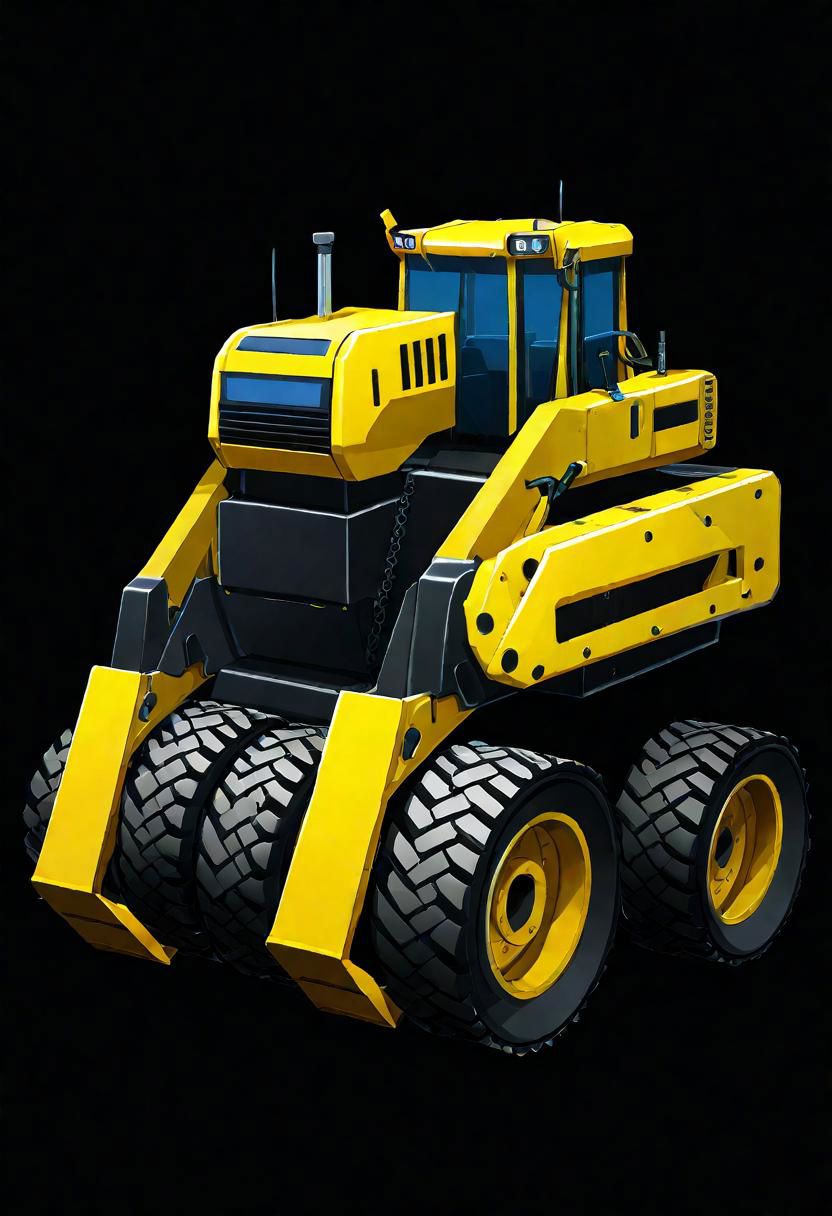 ncrender of a robot road roller da!,simple background,black background