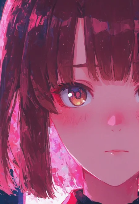 masterpiece, best quality, amazing quality, 1girl,Megumi <lora:IL-KatoMegumi:0.8>,brown hair,katou megumi,brown eyes, solo, looking at viewer, blush, closed mouth, portrait, close-up, multicolored eyes, pink theme, colorful, eye focus, Cinematic Lighting, Karinami Inkblush mode,thick ink outlines,soft marker gradients,era 2020s indie illustration,(Inkblush style:1.2), <lora:noobai_ep11_stabilizer_v0.138_fp16:0.3> <lora:XXX667:0.6> <lora:lpc_v10:0.7> <lora:96YOTTEA-WAI:0.6> <lora:Karinami_Inkblush_mode_Illustrious_clean:0.6>