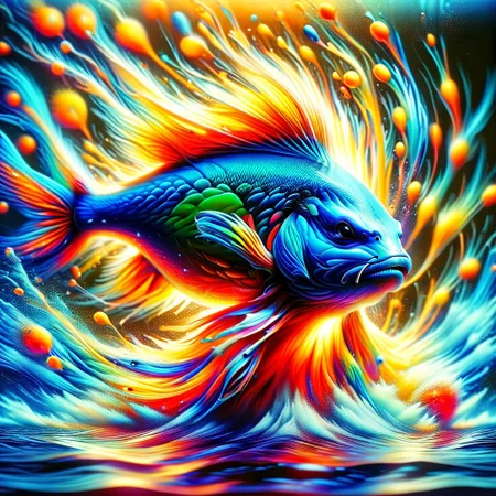 ral-ovrstrtd, ral-sprnva, under water, under surface of water, abundance of Koi Fish, style of M.C. Escher, (tiling effect:1.4), rainbow neon colors, dripping colors, backlit, glo
