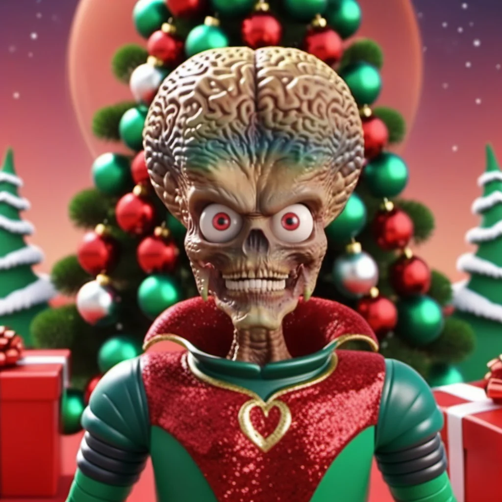 MarsAttack1024, an alien, ++((full body)), christmas scenery, garlands, gifts, christmas tree, features intricate detail, detailed eyes, highly detailed, photography, ultra sharp, film, bokeh, professional, 4k    <lora:MarsAttack1024:0.7> <lora:add-detail-xl:2>