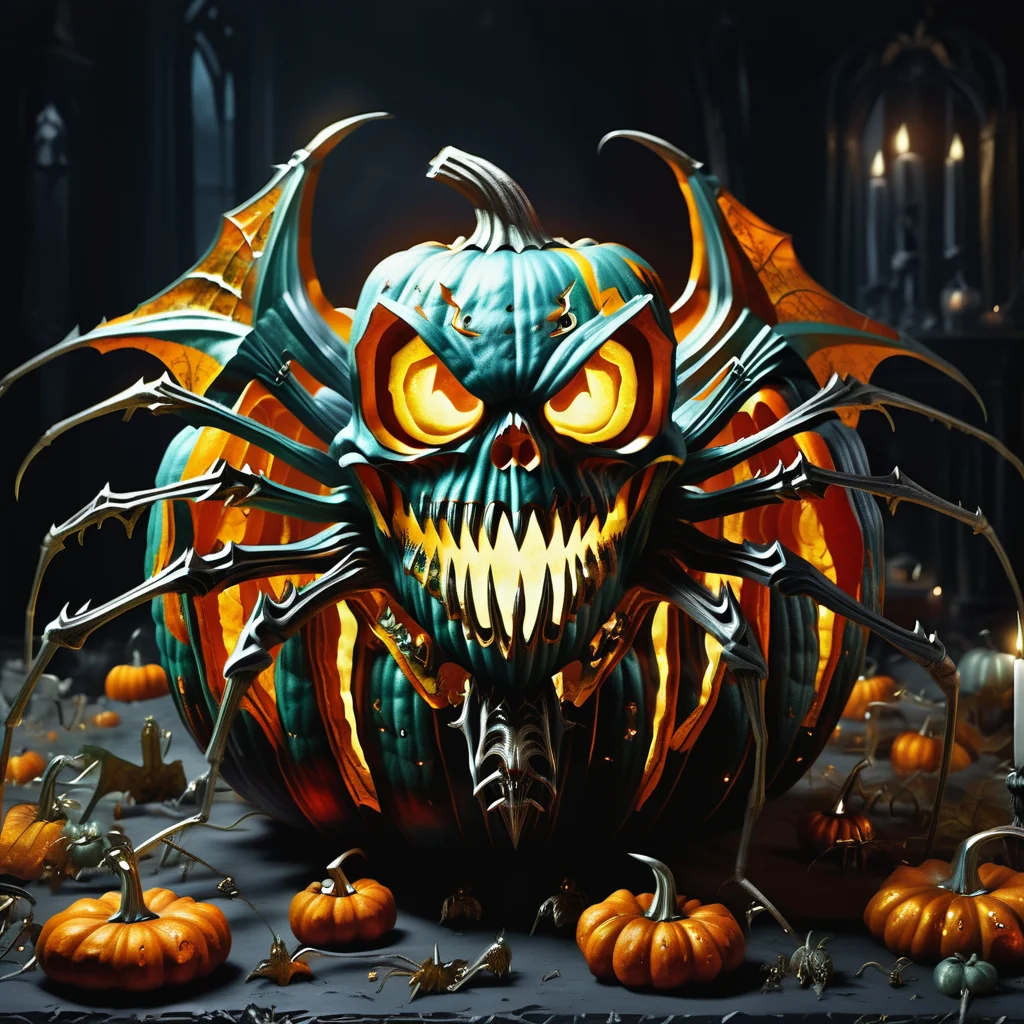 ((realistic,digital art)), (hyper detailed),h4l0w3n5l0w5tyl3DonML1gh7 Spider, Ephemeral, Vampire Bat Wings, Skull-shaped Candles, , <lora:h4l0w3n5l0w5tyl3DonML1gh7-v1.1-000008:1>