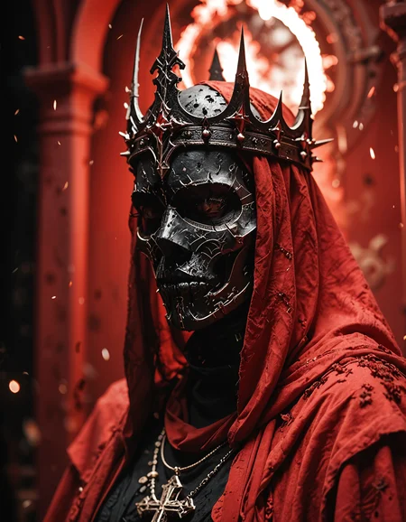 (score_9, score_8_up), score_7_up, 1girl, simple background, jewelry, upper body, hood, necklace, armor, from side, mask, halo, helmet, cross, crown, veil, cloak, red background, spikes, hood up, robe, red theme, covered face, helm ,  depth of field, blurry background, black background, dark, CINE, embers,   <lora:unholy-000009:0.75>   <lora:CINE-000008:0.5>