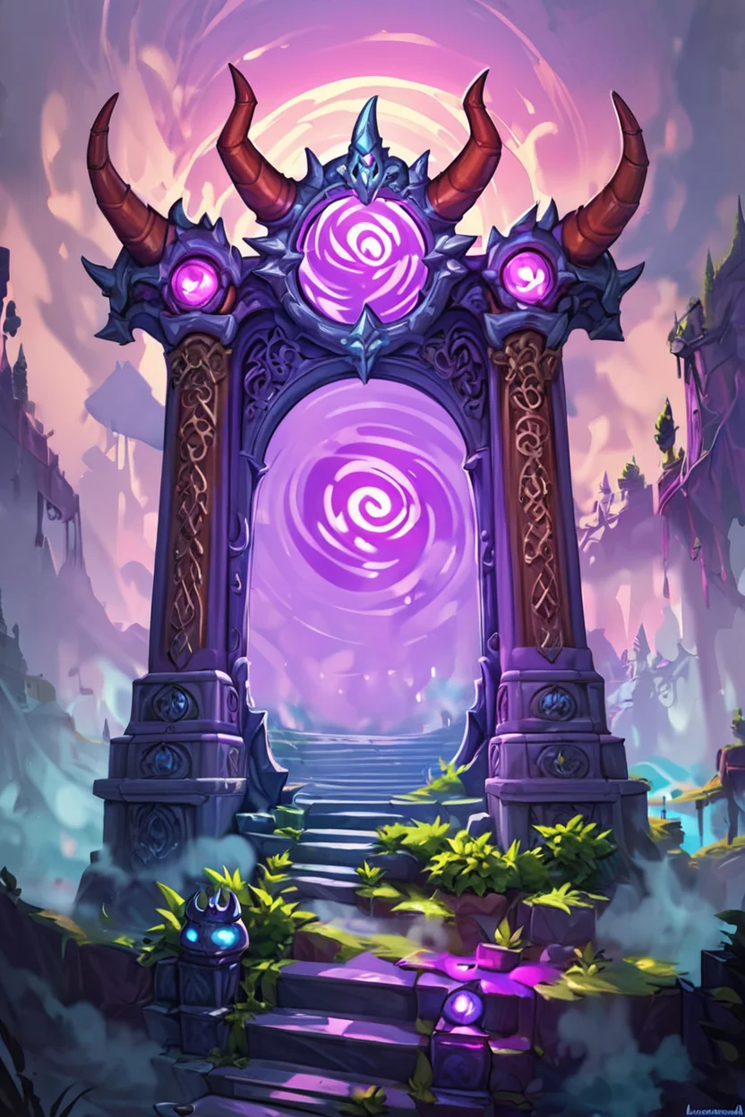score_9, score_8_up, score_8, ,,, zzNetherPortal, outdoors, horns, blurry, no humans, plant, scenery, stairs, fantasy, fog, solo, no humans, horns, skull, ,<lora:NetherPortalPDXL_v2:1.0>, ,,, smile, looking at viewer, ,,, embedding:zPDXL, <lora:SDXLFaeTastic2400:0.5>,