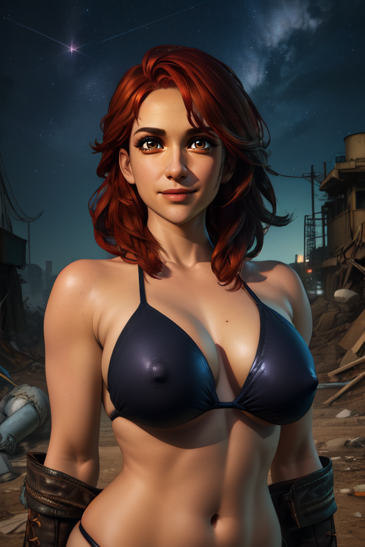Mamiya, red hair,  brown eyes, 
light smile, 
wasteland, outside,  
(insanely detailed, beautiful detailed face, masterpiece, best quality),     <lora:Mamiya:0.8>