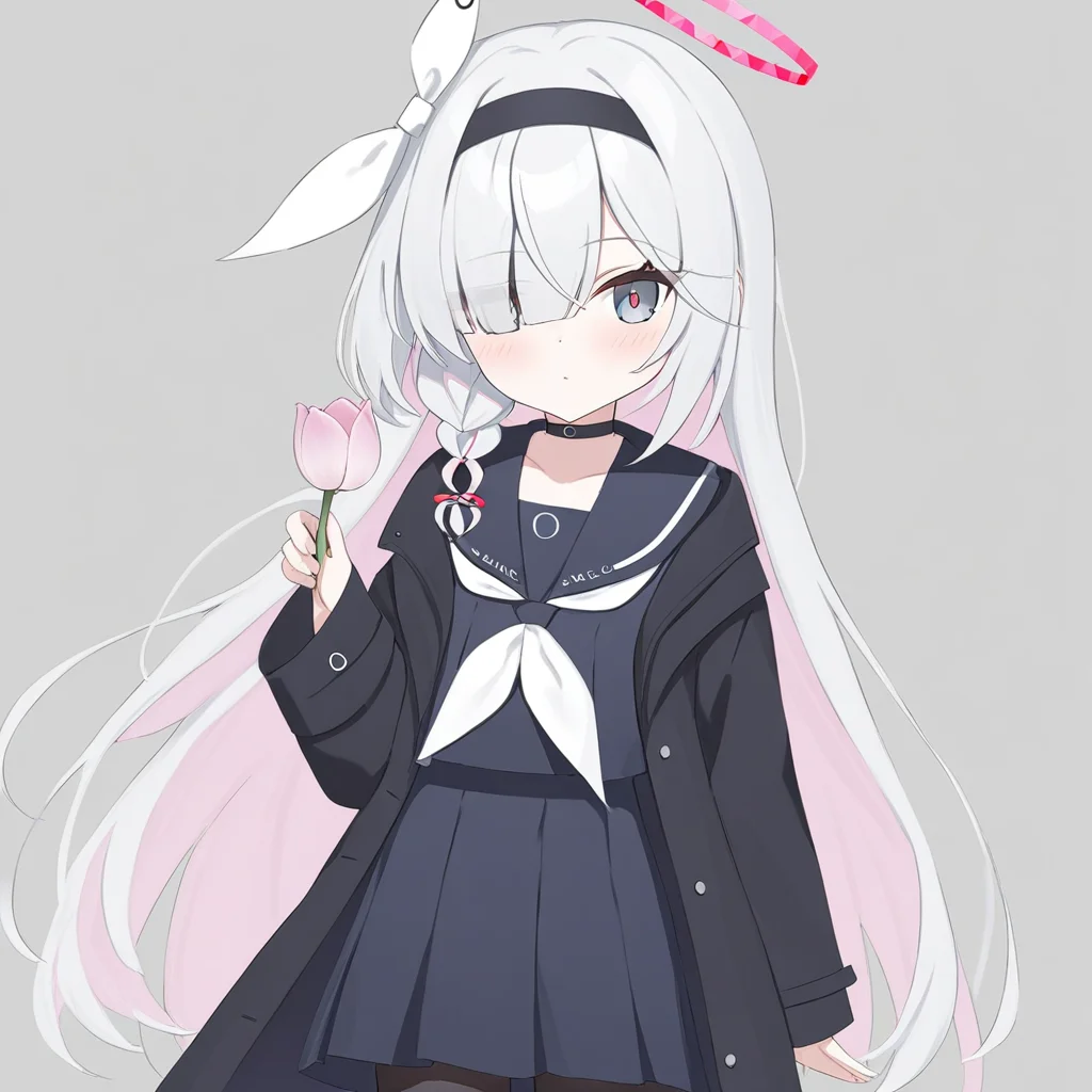 plana\(blue archive\),plana (blue archive),
1girl,solo,halo,chibi,grey eyes,red pupils,
masterpiece,best quality,cowboy shot,
black school uniform,pantyhose,serafuku,black skirt,neckerchief,flower,holding flower,holding,blush,long hair,tulip,long sleeves,pink flower,plaid,floating hair,shirt,facing viewer,hand up,pantyhose,<lora:plana_(blue_archive)-delta-lokr:1>,