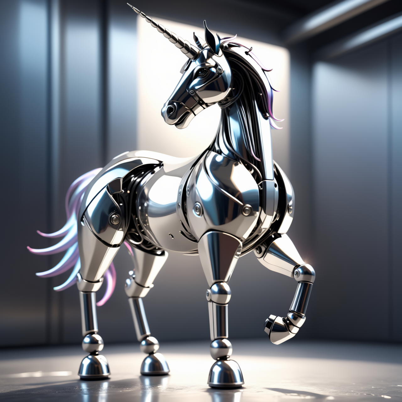a unicorn made out of Jed-Steel, masterpiece, wallpaper engine, octane render ,  <lora:PolishedSteelStyle:0.7>