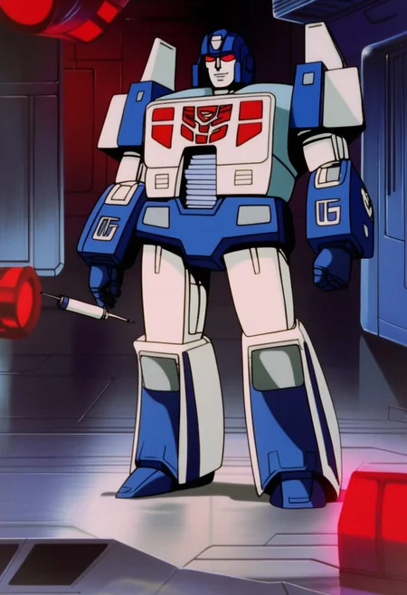 score_9, score_8_up, score_7_up, animation, transformers, 1boy, robot, decepticon, short, bulky, scientist, glowing eyes, red eyes, large eyes, circular eyes, white armor, ((solar panels)), transforms into mars rover, full body, cowboy shot, smiling, holding syringe, wheels on back, Monocle,