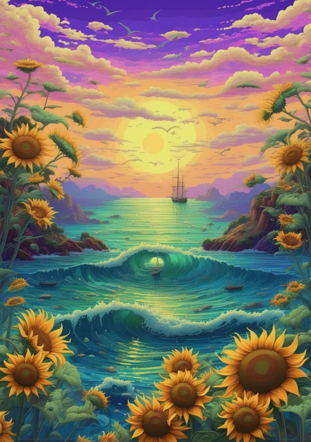 <lora:snfw3rXL-000004:0.9> a magical seascape in the style of snfw3r
