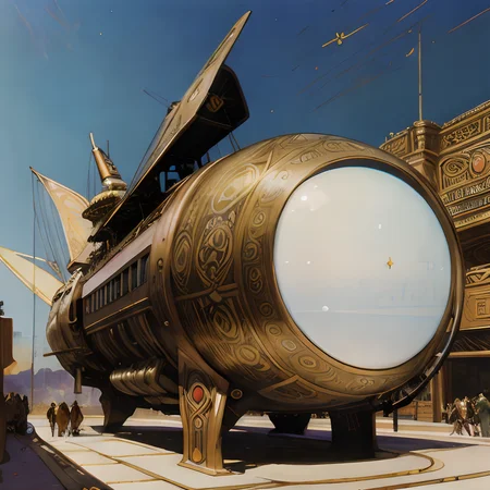 (Masterpiece), artwork, moebius steampunk, a picture of a crowd of people gathering around an elegant streamlined, small, Egyptian white steampunk space-destroyer on the ground in a city, best quality, ultra high res, cinematic lighting, dramatic lighting, glorious, spectacular, dslr, ultra quality, sharp focus, tack sharp, dof, film grain, technicolor, Fujifilm XT3, photorealistic, 8K UHD <lora:Don_Lawrence_Storm_v1:0.9>, dlstormstyle, <lora:Moebius:0.9> <lora:Nouveau_last:0.7>, art nouveau Style