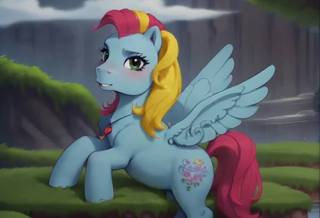 score_9, score_8_up, score_7_up, score_6_up, score_5_up, score_4_up, detailed background
outdoors, mountain
Thistle Whistle mlp, feral, pegasus, multicolored hair, slim, seductive, break.
looking at viewer, side view, lying on back