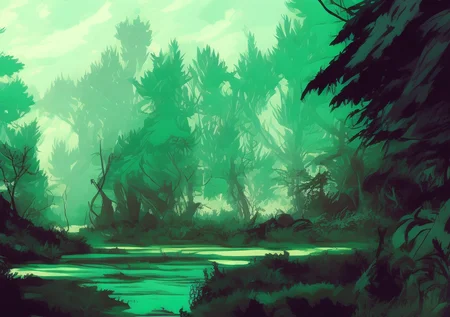 green dense magical jungle, InkPunkLandscapes768_2