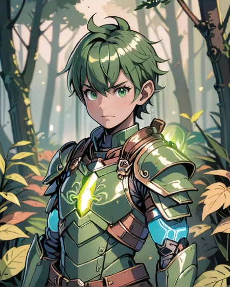 anime style, 1boy, man, Transcendent, solo, solo, upper body, looking down, detailed background, detailed face, (<lora:CnCGDIAIv2:0.6>, CnCGDIAI theme:1.1) green-defender, tree themed armor, infusion of moss with armor, leather armor, green magical lights, sitting, glowing natural tattoos, lit-up natural sigils on armor, enigmatic aura, overgrown jungle vibrant swamp in background, autumn, magical motes, mist, eerie atmosphere,