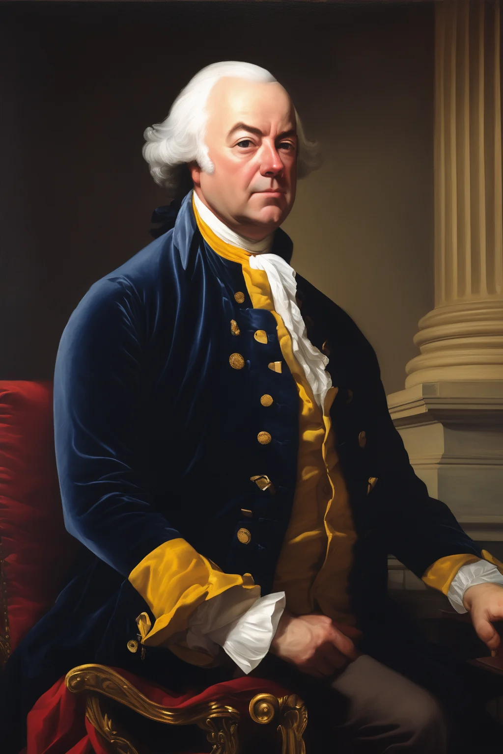 John Singleton Copley Style - A historical painting or portrait of John Adams, capturing his dignified and authoritative presence.