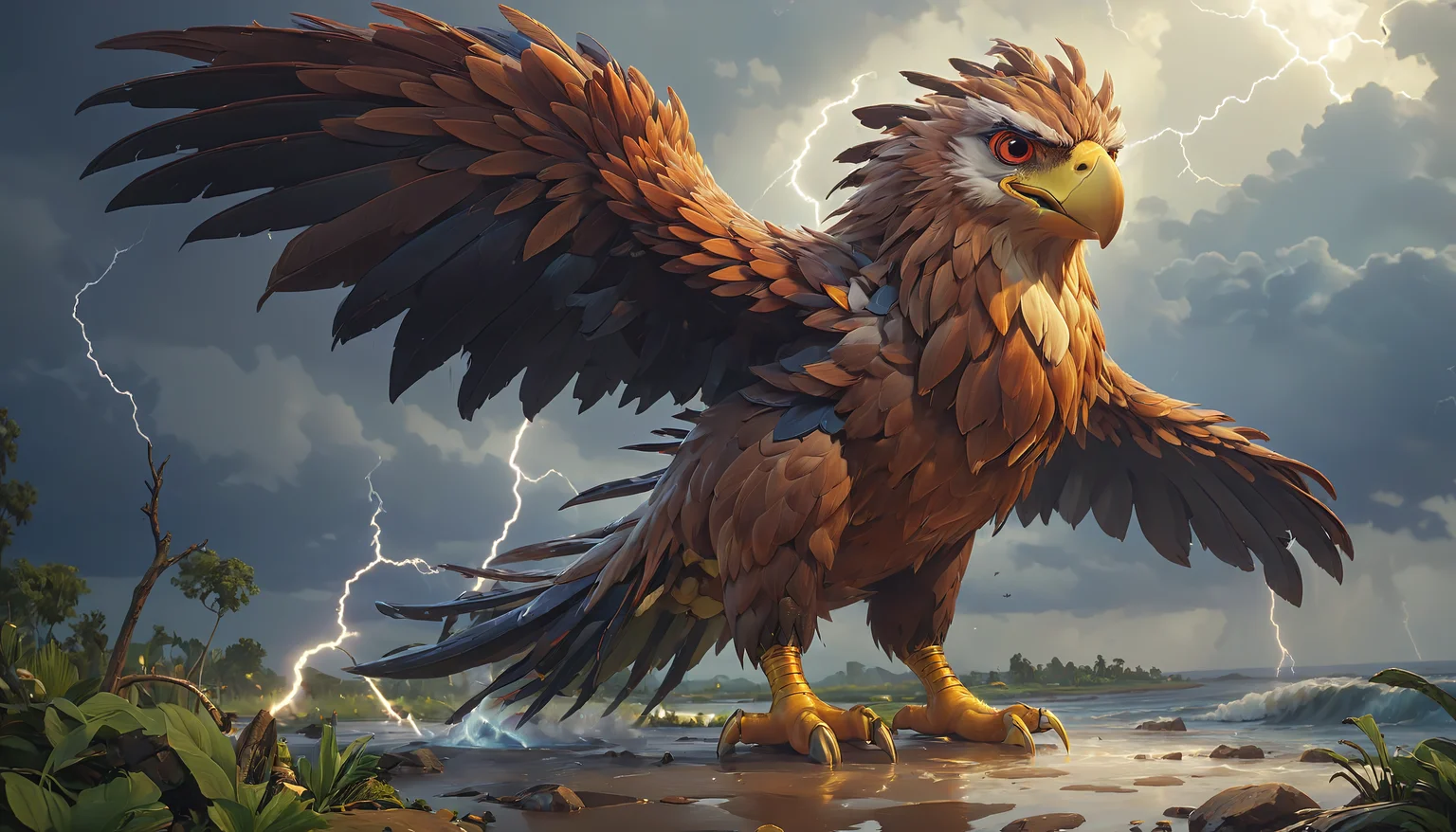Positiv Clip L
4k images that appeal to children, award-winning, professional, highly detailed, cartoon style, A colossal bird with wings that command the thunder and lightning, revered as a harbinger of storms and renewal.
Positive Clip G
4k images that appeal to children, award-winning, professional, highly detailed, cartoon style, A colossal bird with wings that command the thunder and lightning, revered as a harbinger of storms and renewal., in the background
---------