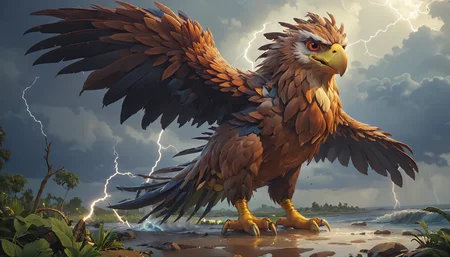 Positiv Clip L
4k images that appeal to children, award-winning, professional, highly detailed, cartoon style, A colossal bird with wings that command the thunder and lightning, revered as a harbinger of storms and renewal.
Positive Clip G
4k images that appeal to children, award-winning, professional, highly detailed, cartoon style, A colossal bird with wings that command the thunder and lightning, revered as a harbinger of storms and renewal., in the background
---------