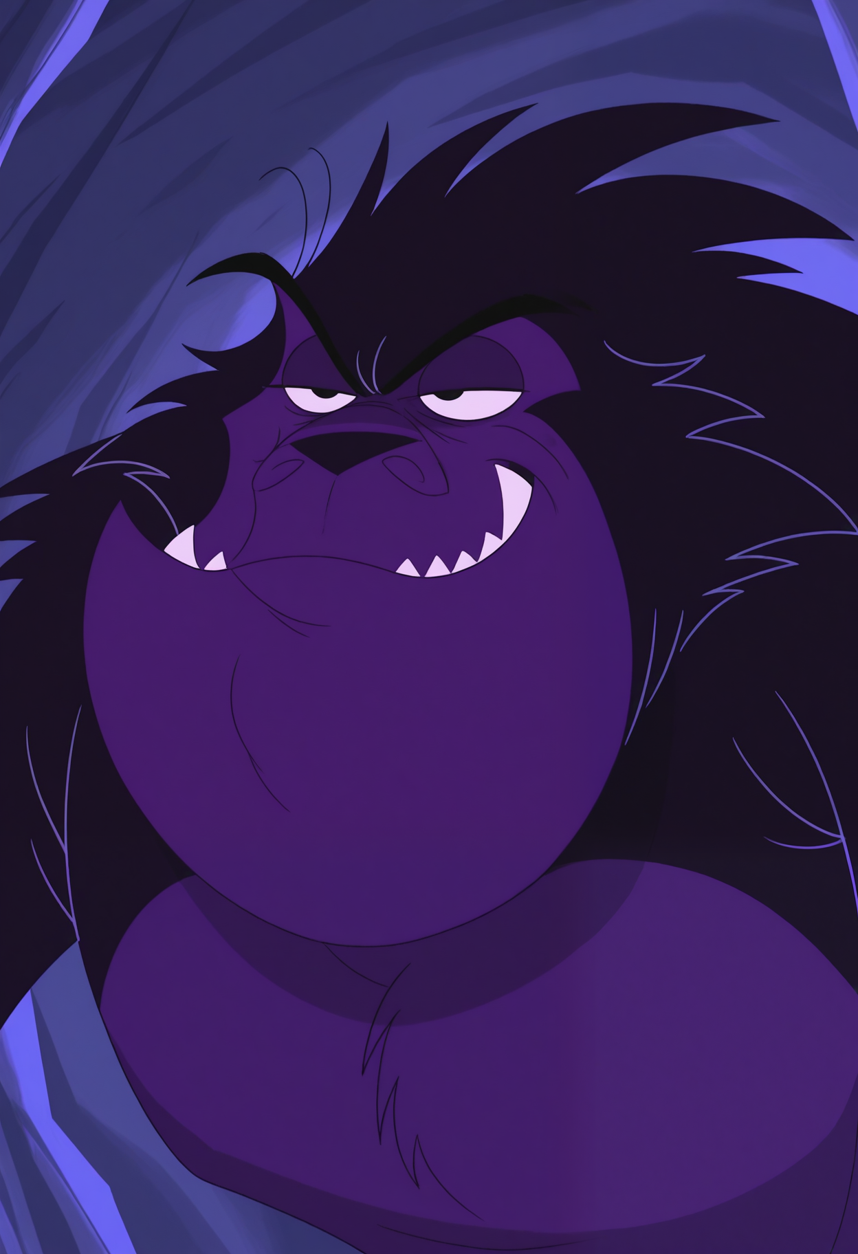 masterpiece,best quality,amazing quality, 1boy, solo, purpl3JL, monster, multicolored fur, black eyes, close up, smug,