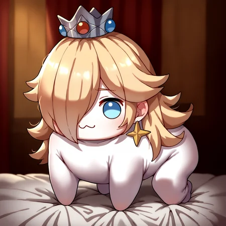 score_9, score_8_up, score_7_up, source_anime, RslnDef, hair over one eye, crown, <lora:Rosalina_XLPD:1>, <lora:Doro_X_PDXL_V1:1>, doro, creature, :3, chibi, no humans, white skin, four legs, solid circle eyes, no pupils, all fours,