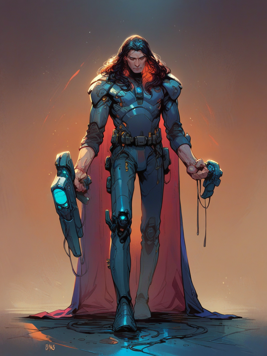 score_9, score_8_up, score_7_up, score_6_up,  <lora:BWSXLP:1> bws, 1boy, full body, long hair, science fiction