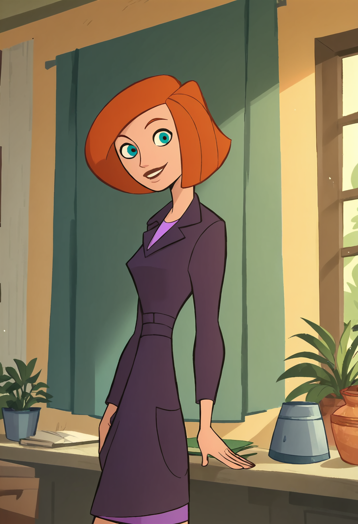 <lora:AnnPossiblePony1.0:1>AnnP, 1girl, purple jacket, solo, orange, hair, blue eyes, short hair, standing, score_9, score_8_up,smile,  score_7_up, score_6_up, score_5_up, score_4_up, looking at viewer,indoors,