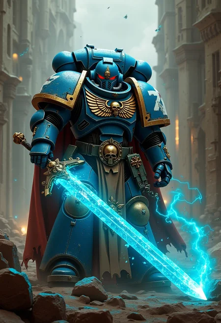 Warhammer 40k space marine with energy sword