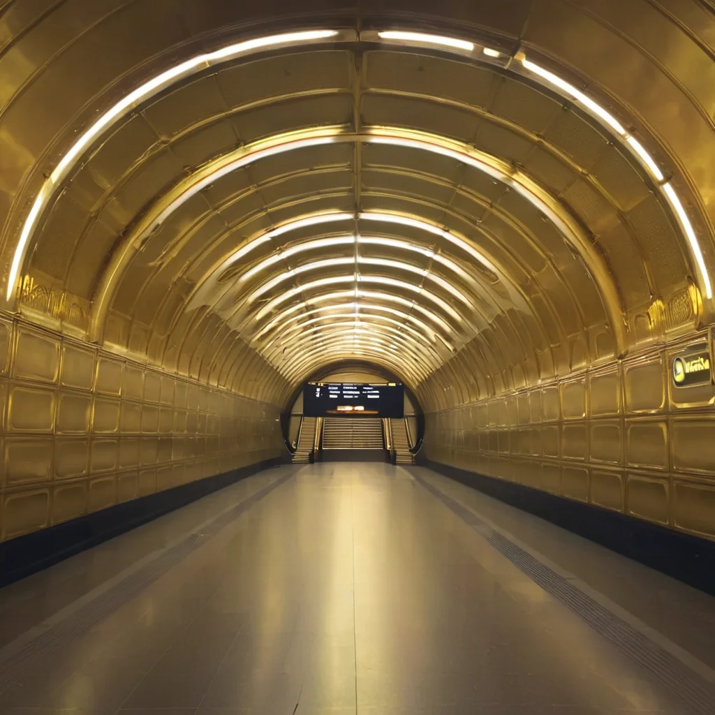 a golden metro station <lora:Metro:1>