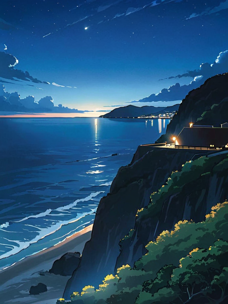 <lora:comicloa1_xl:1>,masterpiece,best quality,night,outdoors,sky,ocean,scenery,