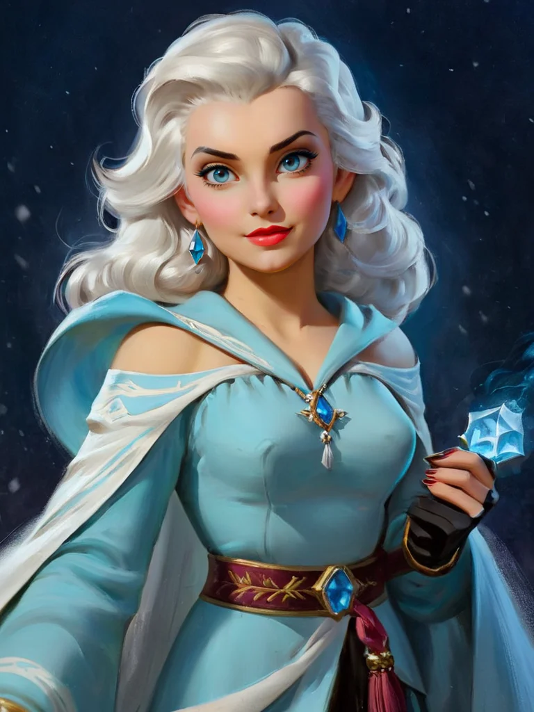 portrait of frost female mage from 1950s, white hair, <lora:Art_Frahm:1>
