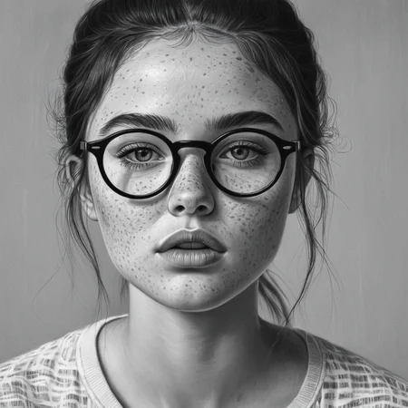 <lora:add-detail-xl:1>
<lora:detailed:0.3>
<lora:perfection style:0.3>
<lora:xl_more_art-full_v1:0.3>
<lora:drawing style:0.8>
A drawing of a woman with glasses and freckles on her face,1girl,solo,looking at viewer,closed mouth,monochrome,greyscale,glasses,lips,portrait,close-up,realistic,round eyewear , drawing style
