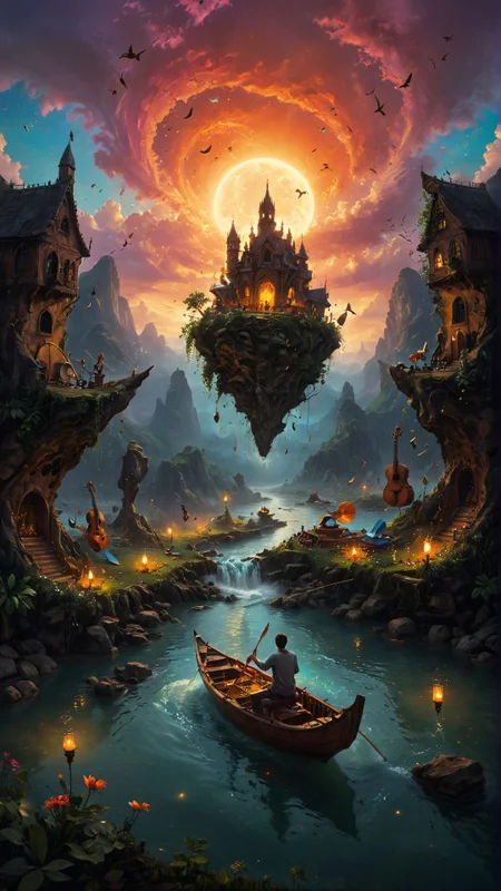 hyper realistic, floating islands made of various musical instruments, interconnected by rivers of flowing music notes, people using instruments as boats, vibrant skies, whimsical and surreal 
<lora:zavy-hlbckdrp-sdxl:0.8> zavy-hlbckdrp, hole through foreground, 
<lora:zavy-mthcl-sdxl:0.75> zavy-mthcl,
<lora:add-detail-xl:1>,
<lora:MJ52:0.35>,
<lora:SDXLFaeTastic2400:0.325>,
(settings by AIDigitalmediaaggency:0.0001),
OverallDetailXL