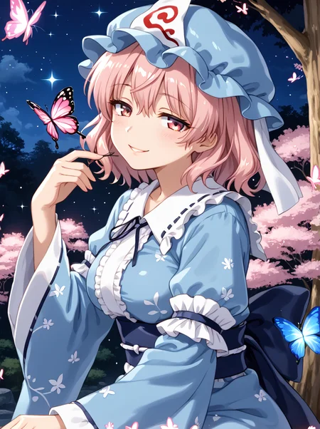 detailed background, shiny skin, posing,
<lora:thyuyuko.pony:1>,
thyuyuko, 
seductive smile, half-closed eyes, butterfly, glitters, sparkles, 
night, tree, sit,