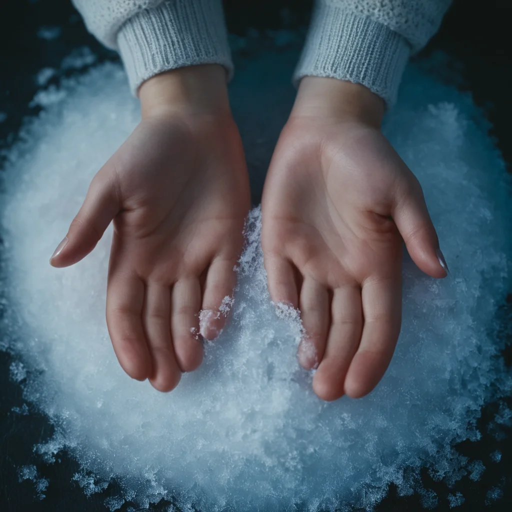 cinematic film still of  <lora:perfection style:0.1>
 <lora:detailed:0.3>
 <lora:Chiaroscuro Lighting Style:0.3>
A detailed and From above,A perfect photo of a girl with white hair and frozen hands on,hand focus,cinematic hand,best hand,better hand,awesome hand,different hand,frosted hands,1girl,solo,white hair,feet,toes,close-up,reflection,realistic,perfection,different color,perfect color,realistic,realism,detailed background,perfect background,different background ,perfect style, perfection style, detailed style, shallow depth of field, vignette, highly detailed, high budget, bokeh, cinemascope, moody, epic, gorgeous, film grain, grainy