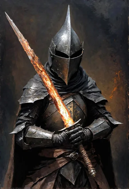 videogame art of profane (((Abyss Watchers)))
wearing (ragged, brigand, holding a giant metal flame shaped sword, leather tunic, metal plates and cloth, pointy shaped helmet, sewn together), gothic, legion, by Jean-Baptiste Monge and Nicola Samori, Nazgul from lord of the rings, coif leather, holding a parchment script scroll