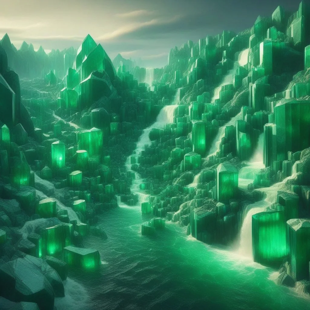 emeraldmorph, Liquid Marble Lake, Golden accents, aurora borealis?! a sea of cut emerald,