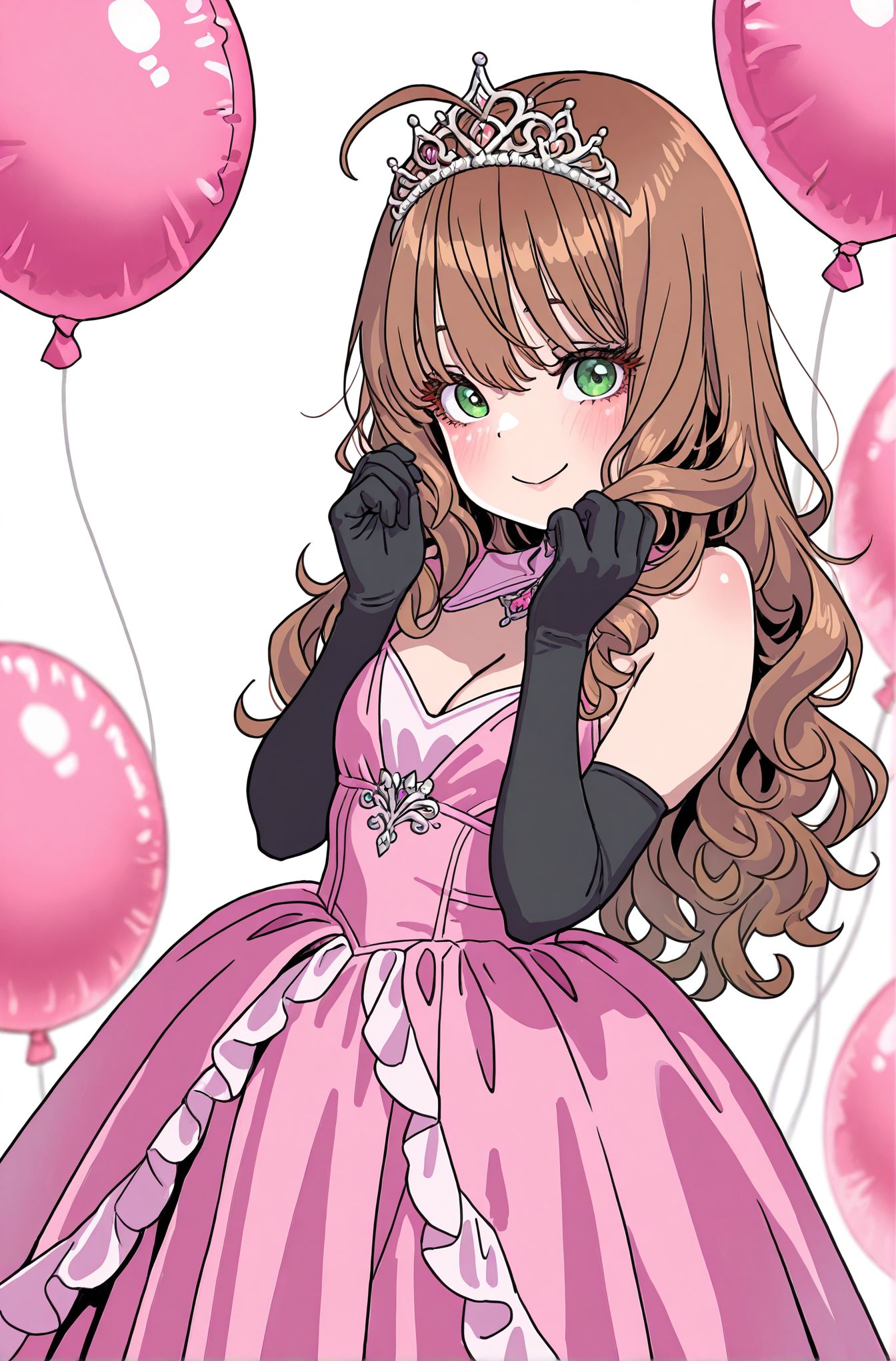 masterpiece,best quality,amazing quality,very aesthetic,absurdres,newest, huge filesize,
<lora:spo_sdxl_10ep_4k-data_lora_webui:0.5>,
<lora:add-detail-xl:1>
Yamashita_shunya_STYLE, 1girl, gloves, long hair, dress, solo, breasts, brown hair, pink dress, smile, balloon, black gloves, green eyes, elbow gloves, cleavage, ahoge,
queenl,wavy hair, tiara, Hair parted on the side,aged down, Curly hair straight up and down,15YO,
<lora:Yamashita_shunya_STYLE:1>
Yamashita_shunya_STYLE,