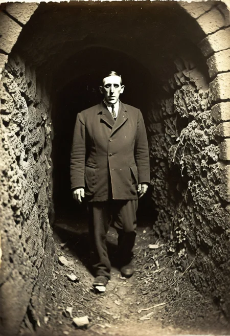 antique photo, eerie atmosphere, creepy, descent into madness, lovecraft horror