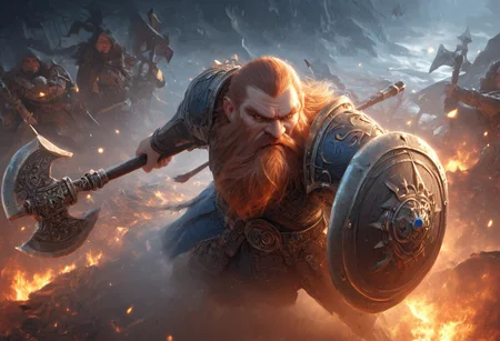 realistic, photorealistic, Expressiveh, score_9, score_8_up, score_7_up, axe and shield,
1boy, solo, Dwarf, short stature, brown hair, old, big nose, going berserk, angry, wielding an axe, 
source_anime, in the fog, silhouette, small village on fire, medieval, feudal, 
from above,