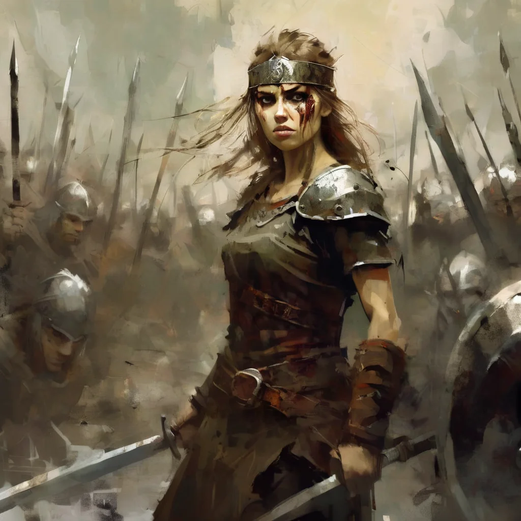 artmix02 girl warrior in the background of the viking army <lora:artmix02:1>