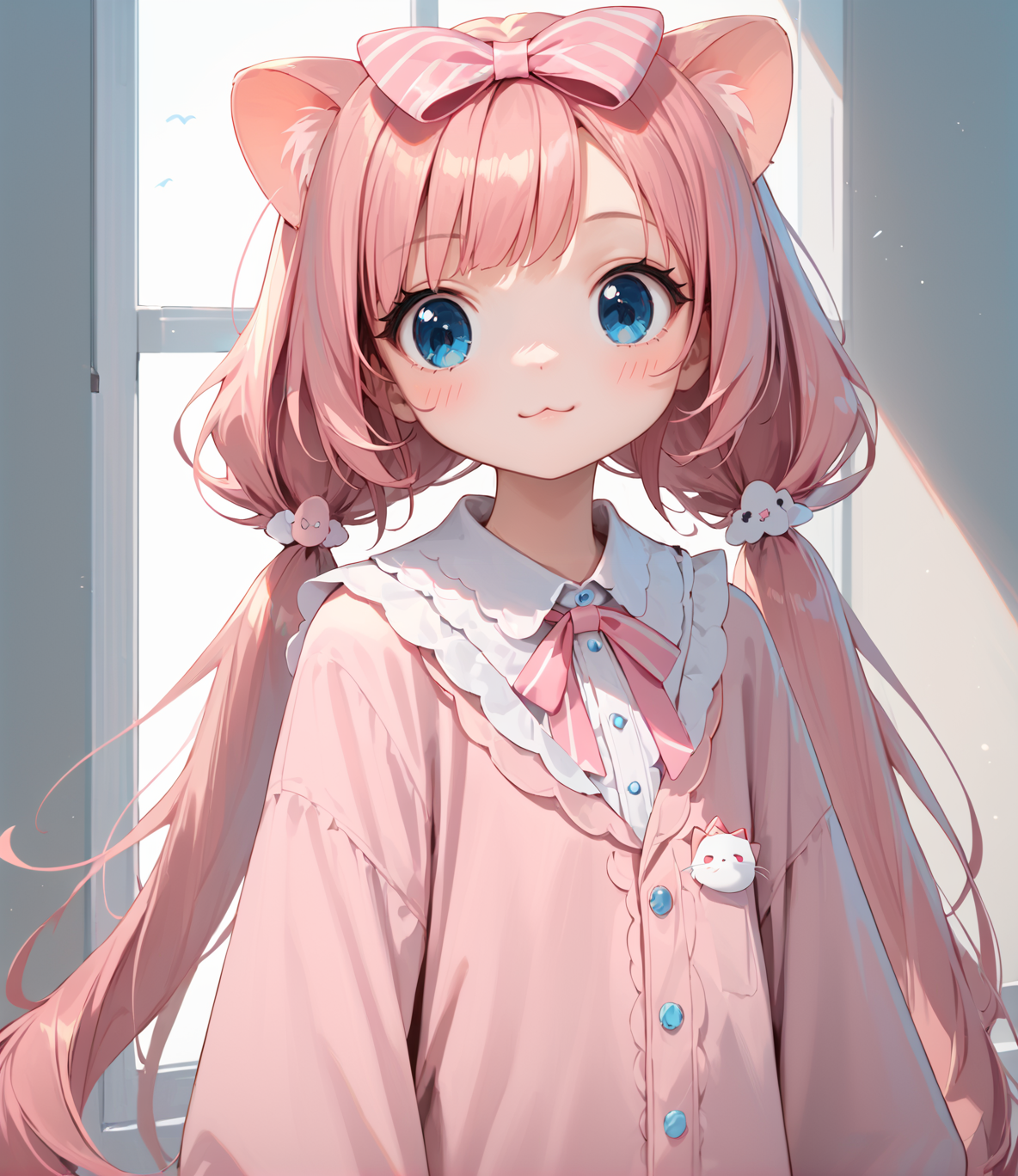 score_9, score_8_up, score_7_up,source_anime, high res image,masterpiece,best quality,girl, cute face,<lora:VibrantDigitalPainting:0.7>clear skin,shiny hair,dynamic pose,ultra detailed eyes, ,  blue eyes, trashcat, indie_virtual_youtuber, pink hair, long hair, twintails, <lora:Trashcat:1>