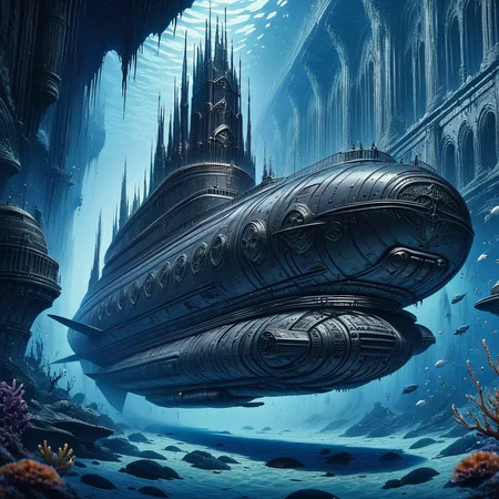 masterpiece,high resolution,detailed,
gothicstyle, no humans, scenery, science fiction, ruins, underwater, spacecraft,submarine
, <lora:Ghotic_haunted_world:0.8>