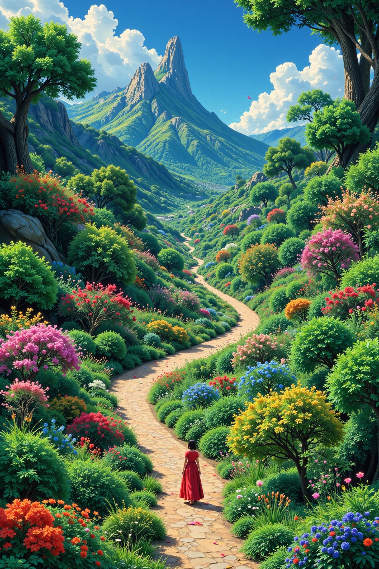 leafy city beautiful  landscape, noon, woman, very intricate, very detailed, sharp, bright, colorful, <lora:Hand v2:0.5> <lora:Anti-Blur:1><lora:Insane Detail Slider:0.25>  <lora:flux.1_lora_flyway_Epic-detail_v2:0.3> <lora:fluxenhancer:0.25> <lora:90s-anime:1> retro anime, 77oussam 90s, studio ghibli style, 1990s anime