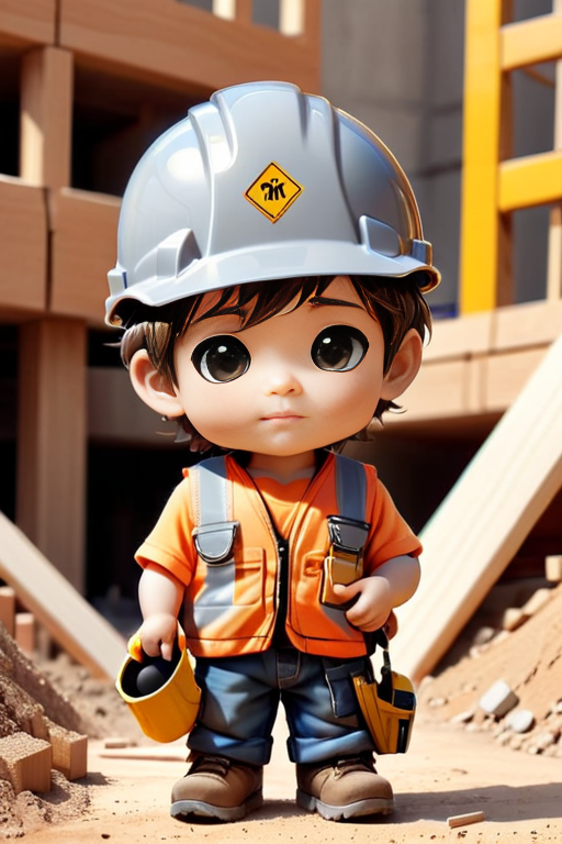 A little construction worker, chibi construction worker, construction workerwith , cute, <lora:zhibi:.8> little, tiny , chibi construction workercute, photorealistic, construction workerwith a  in his hand,