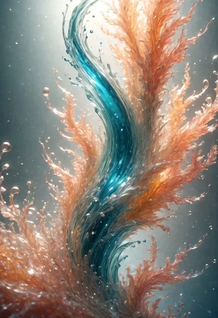 An abstract shape, amazingly fluid, made of glass, detailed, 3d fractals, light particles, water drops, shimmering light, surreal, ink, smooth, shimmering, glow, cinematice contrast, Glow,
16k