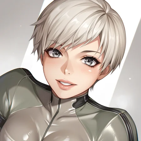 score_9, score_8_up, score_7_up,score_6_up,uncensored,detailed eyes,perfect eyes,extremely detailed CG,extremely detailed face,detailed Lora,best quality,source_anime,anime,perfect face, beautiful eyes,beautiful face, detailed eyes ,masterpiece,high resolution, distinct image BREAK <lora:MGS4_laughing_octopus:1>MGS4_Laughing_Octopus, 1girl, solo, short hair, grey hair, grey eyes, dark smoky eyes, grey bodysuit, gloves, lips, cowboy shot, dutch angle