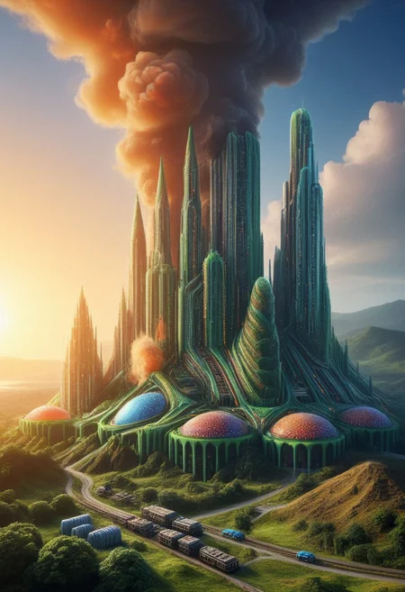 dawn, factory,
score_9, score_8_up, score_7_up, score_6_up, score_5_up, score_4_up, UHD, 8K, masterpiece, detailed, ultra_high_resolution, lots of detail, OverallDetailXL, detailxl, Sci-fi Environments, epiCPhotoGasm-colorfulPhoto. style-empire, colorful style, <lora:aidmaCandyWorldMorph-MoreRealistic-v0.1:2.8>, candy.