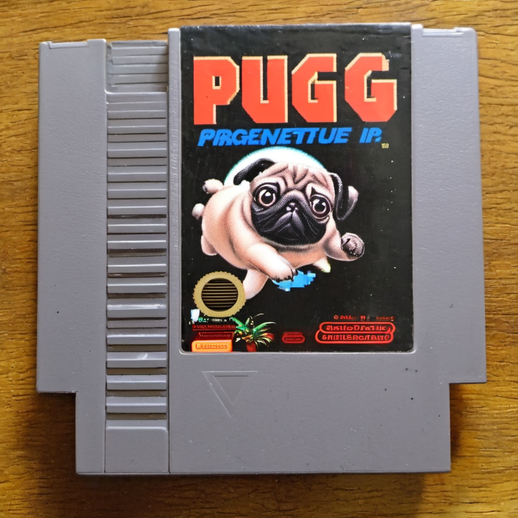 <lora:nes:1>  nes, Pug, english text, no humans, solo,  parody