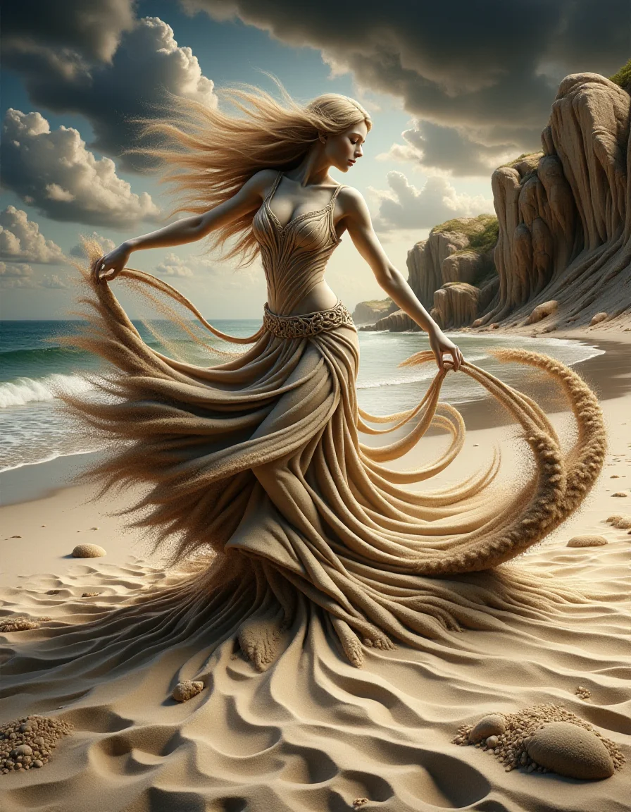 ral-sand <lora:ral-sand-flux:1>, art by John Constable and Boris Vallejo, romanticism art, Dollpunk, masterpiece, Awe-Inspiring ("The dance of light and shadow, a ballet of contrasts, revealing the beauty found in the interplay of opposites.":1.3) , complex background, desolate beach, Light and shadow plays, beautiful, magical atmosphere, professional fine composition, ambient light, exquisite color