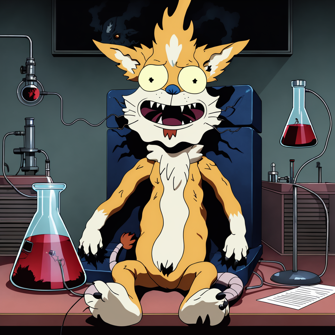 creepy fanart, best quality, semi-realistic, portrait of ukj sitting in his evil lab<lora:squanch_sdxl_ukj_E3:0.95>
