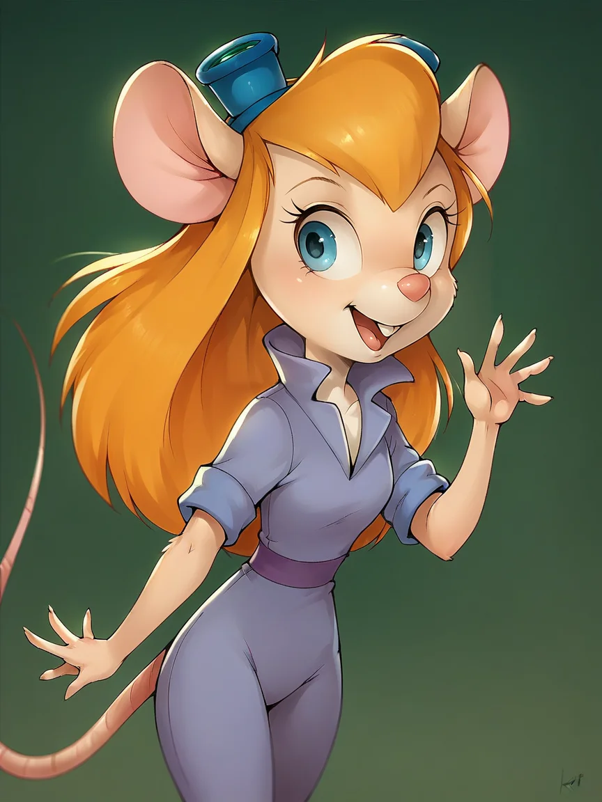 score_9, score_8_up, score_7_up, score_6_up, score_5_up, <lora:gadgetXLP:1> gadget, 1girl, solo, long hair, mouse tail, mouse ears, blue eyes, furry, buck teeth, orange hair