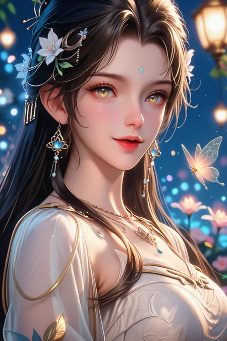 score_9,score_8_up,score_7_up,
<lora:QingYi_Pony:0.9>,
qingyi,1girl,magical garden,blooming flowers,whimsical fairy lights,enchanting smile,vibrant colors,beautifully arranged,high-resolution imagery,perfect for an eye-catching background.,